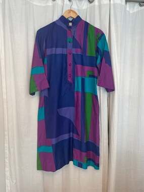 Vintage 1970s Catherine Ogust for Penthouse Gallery Geometric Cotton Tunic Dress